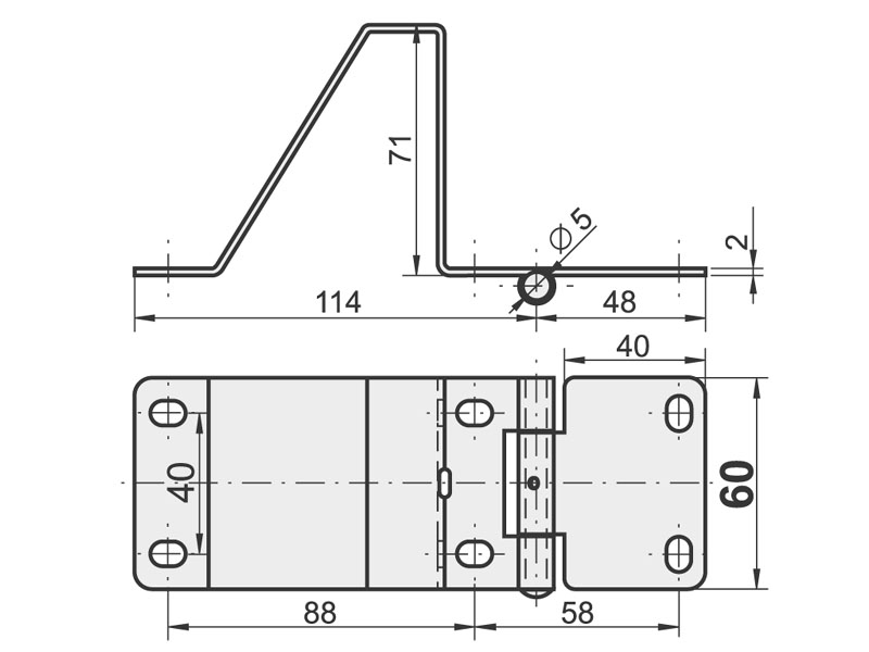 боковая дверная петля перевёрнутая 40x237/2,0 мм фи 5 комплект 2