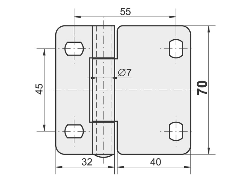 центральная дверная петля вытянутая 40x70/2,5 мм