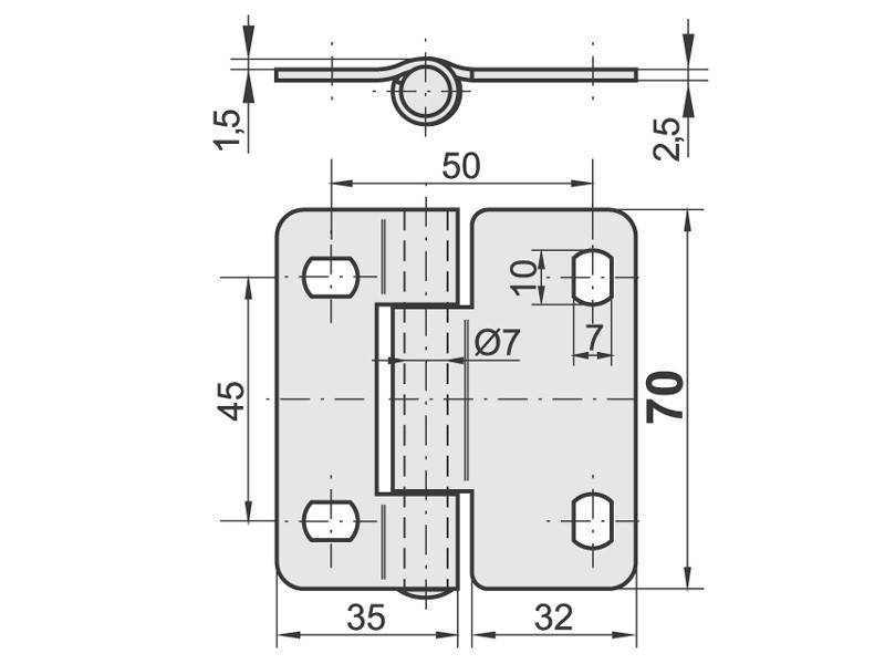 центральная дверная петля 32x35x70/2,5 мм 2